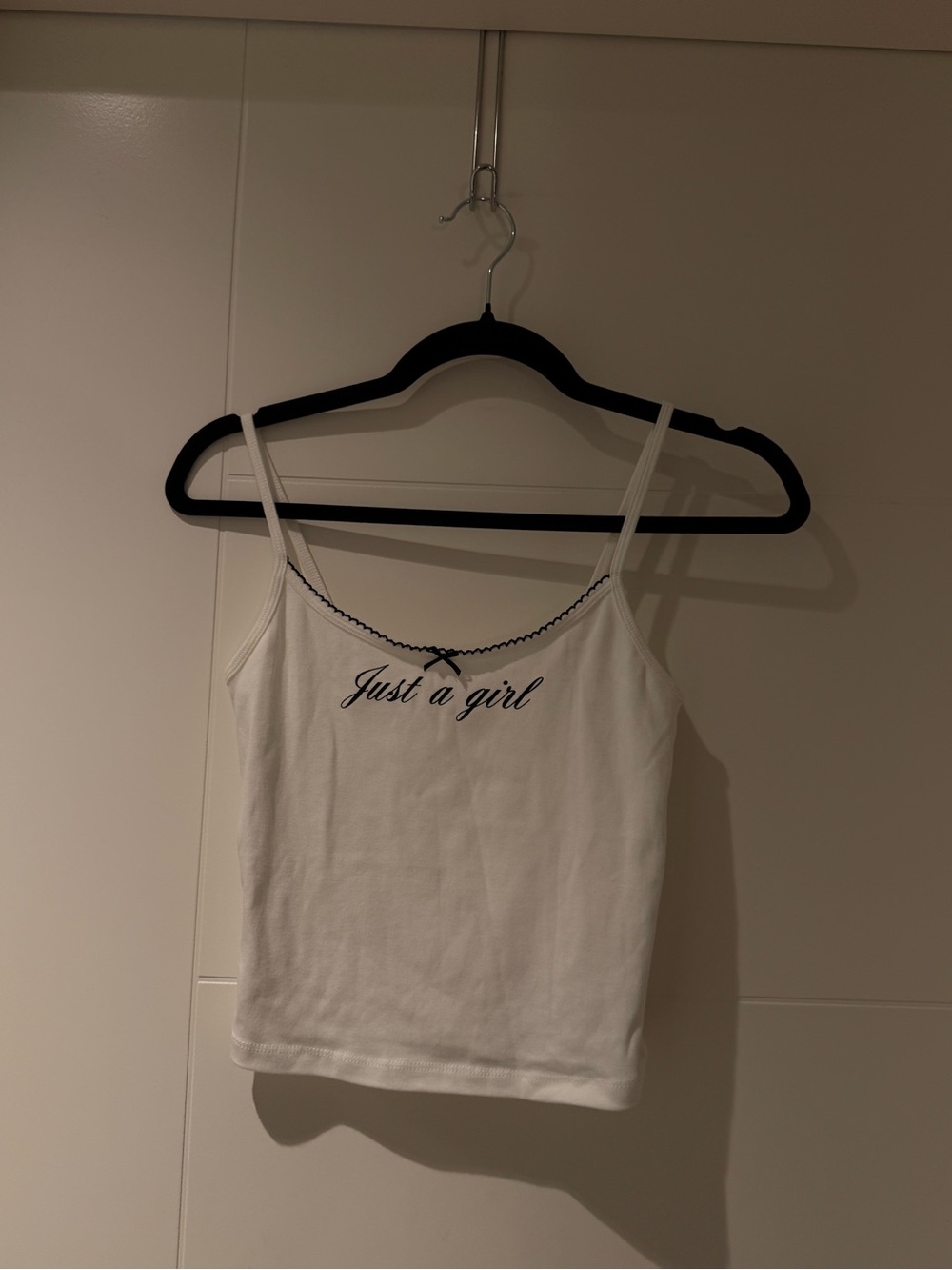 Garage White 'Just a Girl' Spaghetti Strap Tank